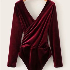 V Neck Velvet Bodysuit
